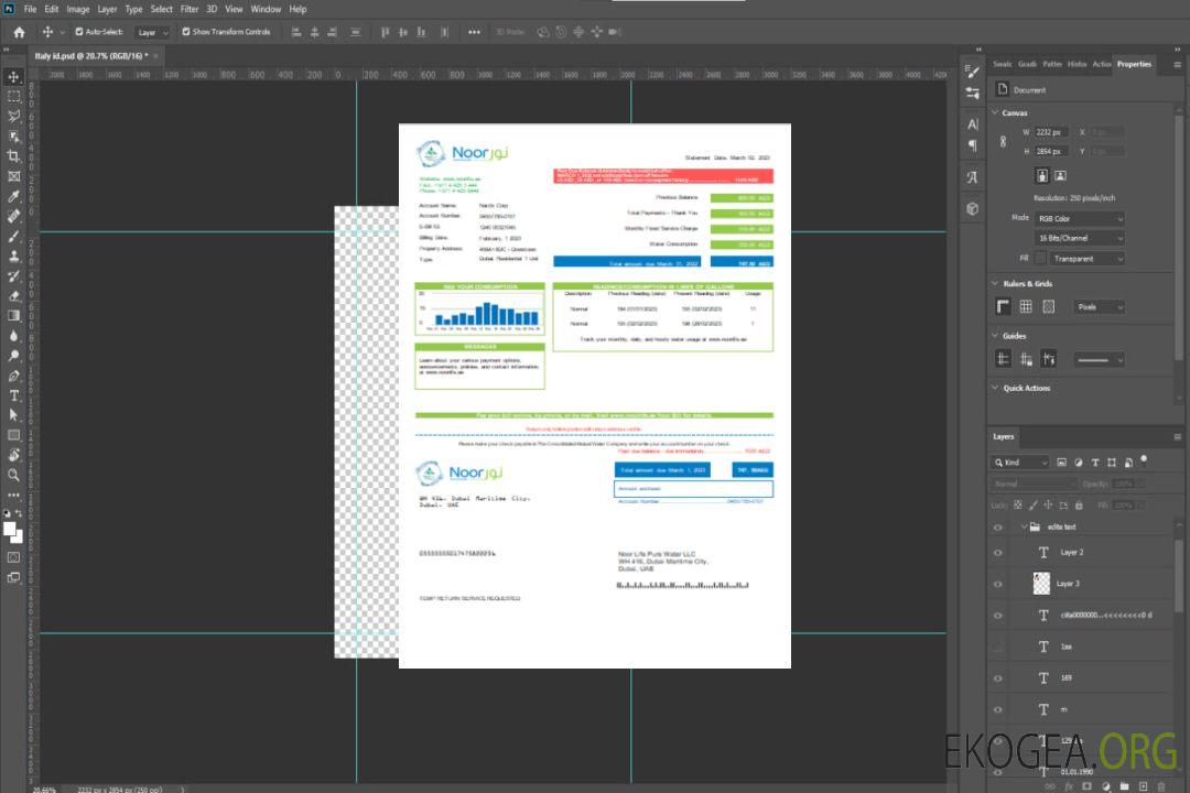 Facture commerciale de service public de Noor Life Pure Water LLC, SCR template Facture commerciale de service public de Noor Life Pure Water LLC, SCR template
